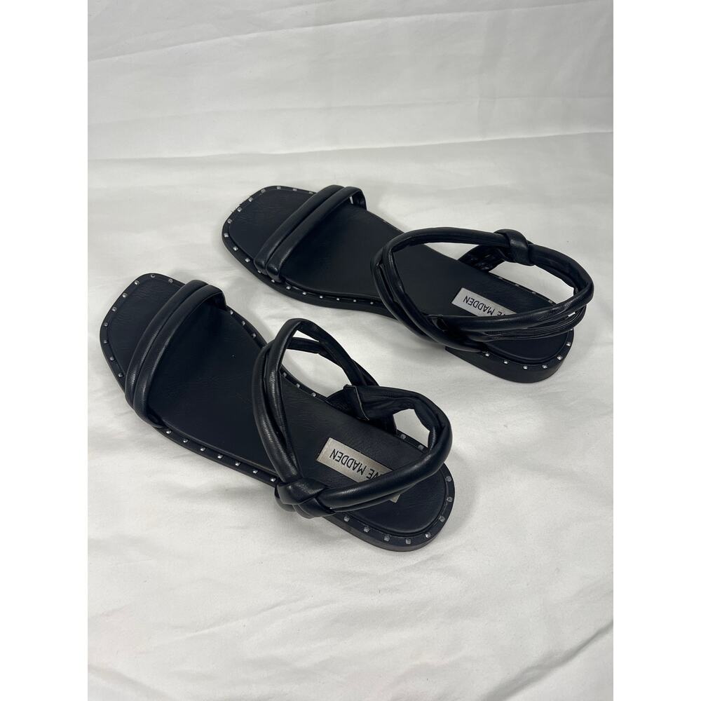 Steve Madden Jeena Ankle Strap Open Toe Black Leather Sandals Size 8
